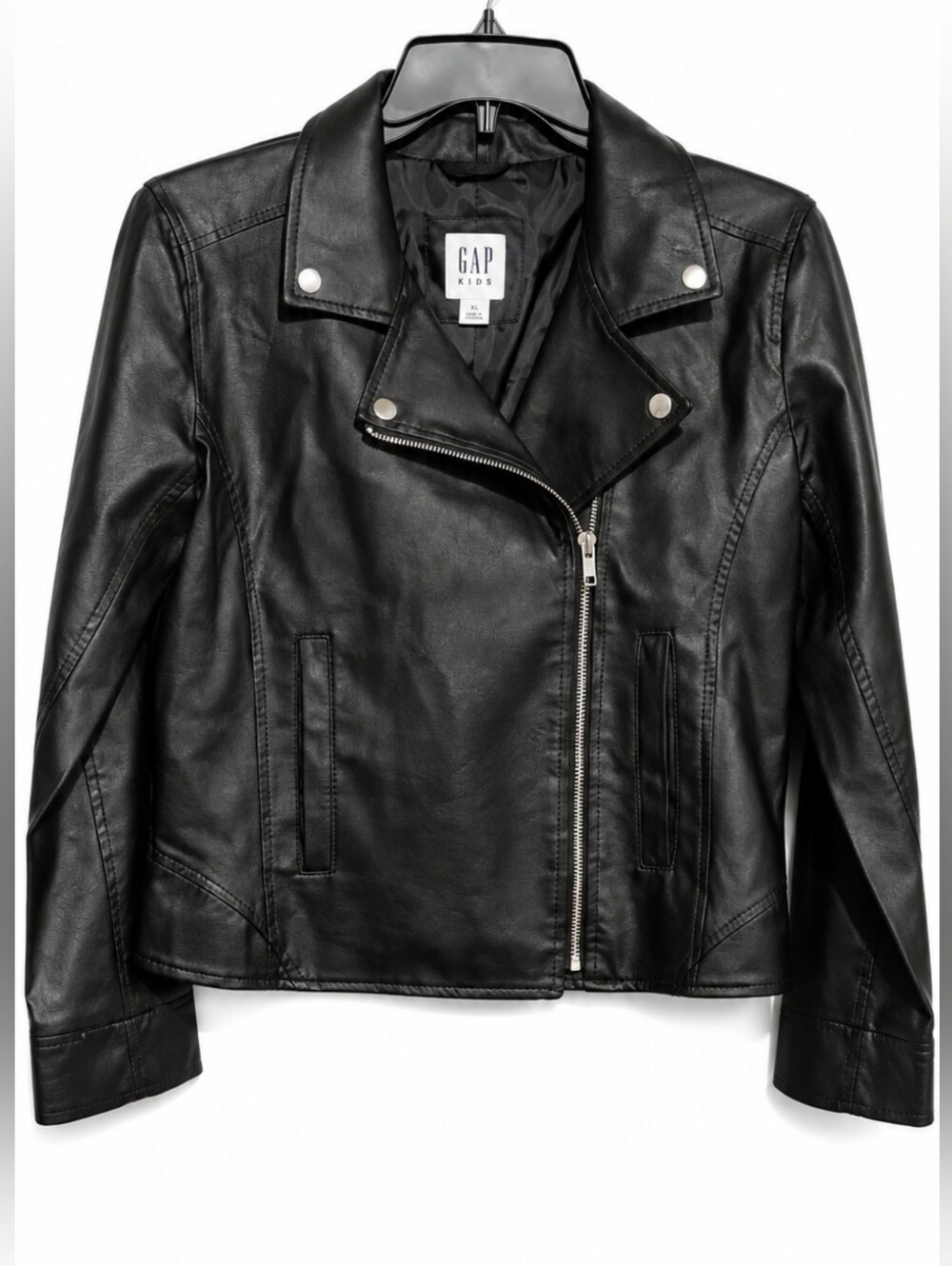 GAP Girls Sz XL Black Faux Leather Moto Jacket with Silver Hardware